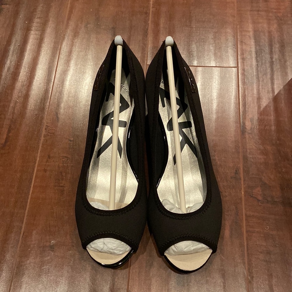 Black Anne Klein Sport Heels with open toe.